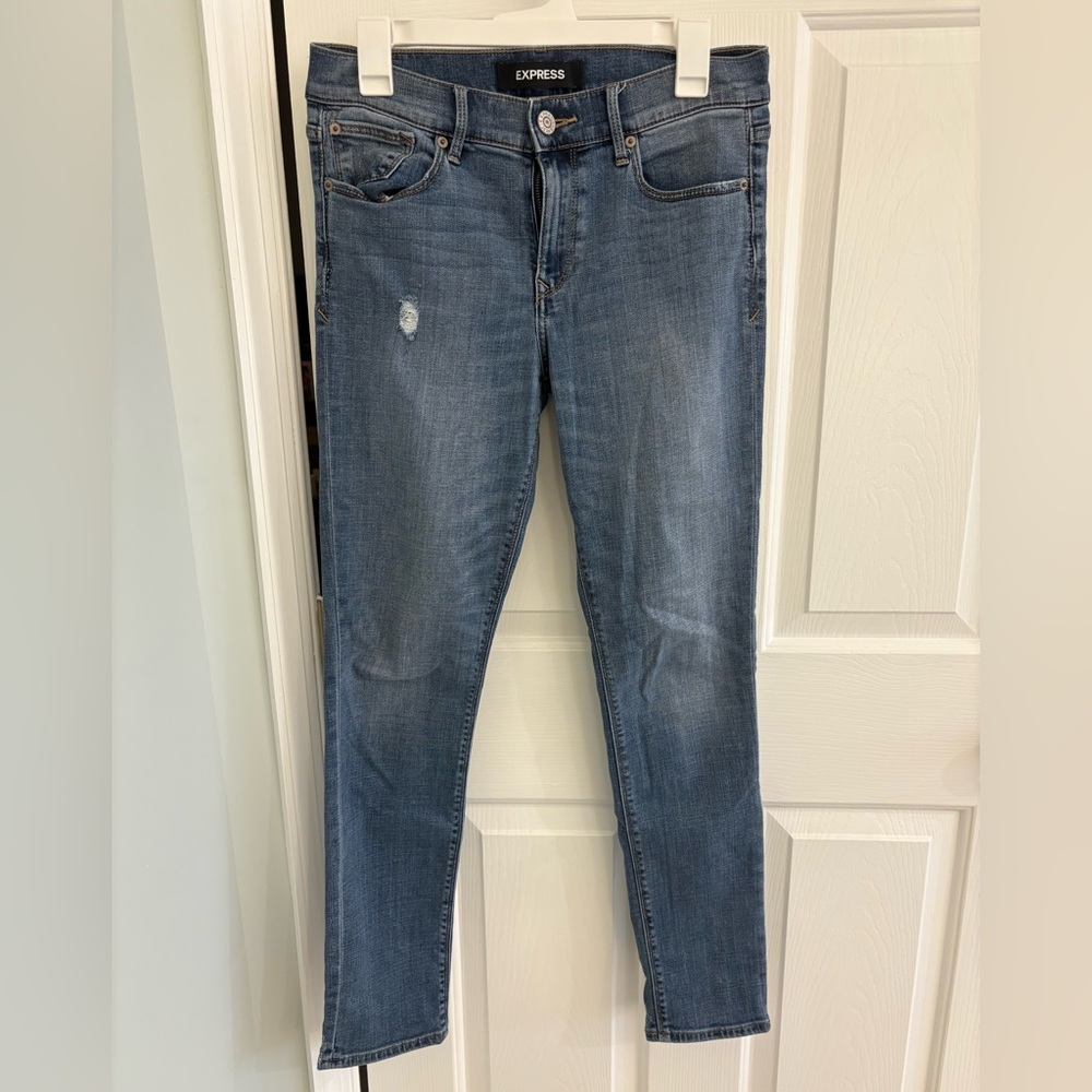 Express Women's Distressed Blue Skinny Jeans